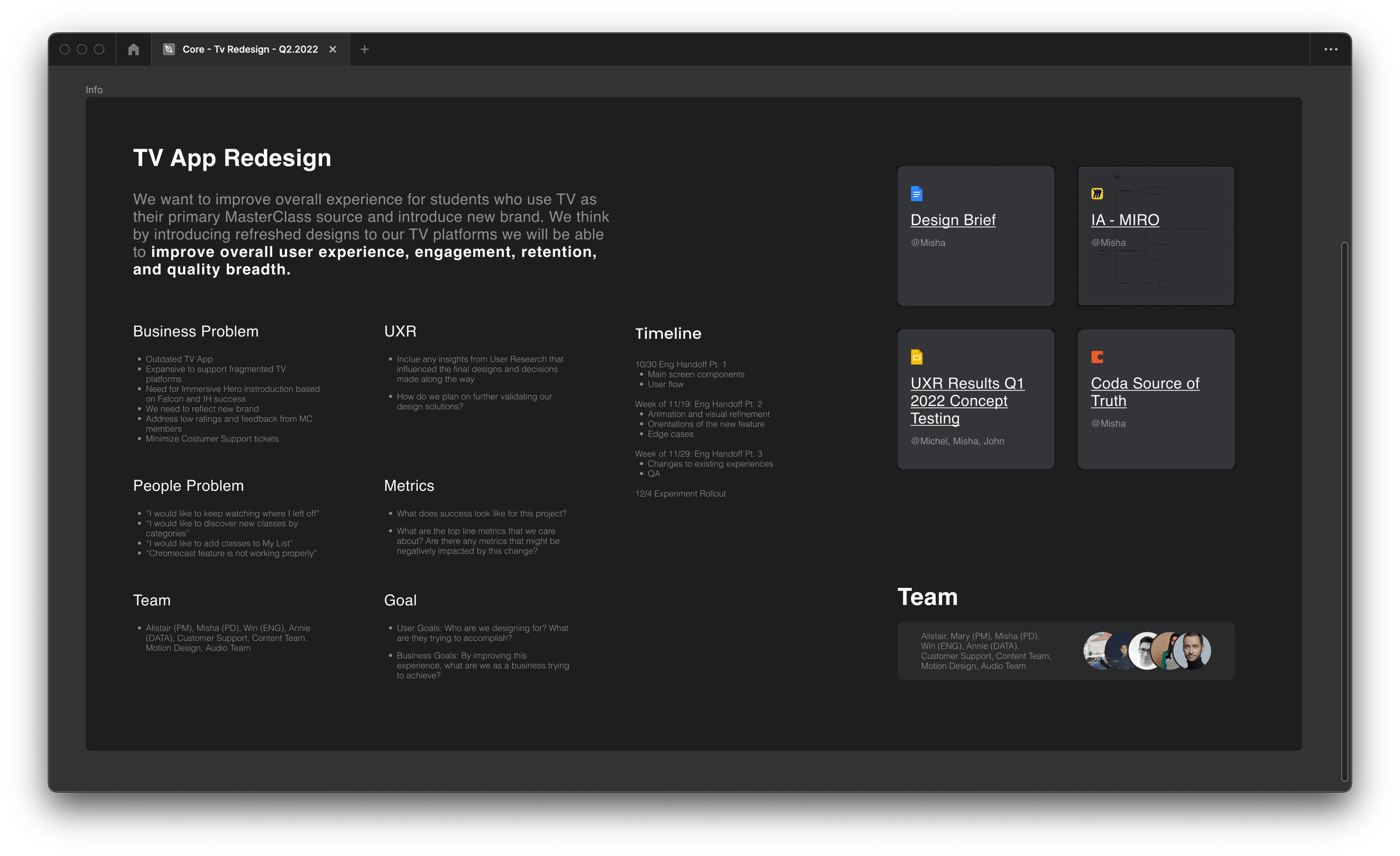 MasterClass TV app redesign strategy workspace