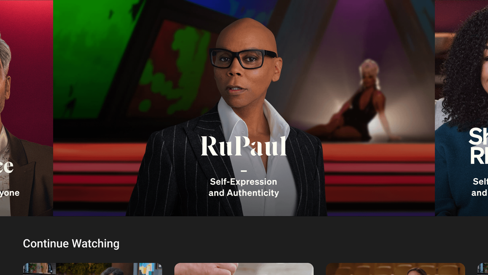 RuPaul class centered in the MasterClass TV interface