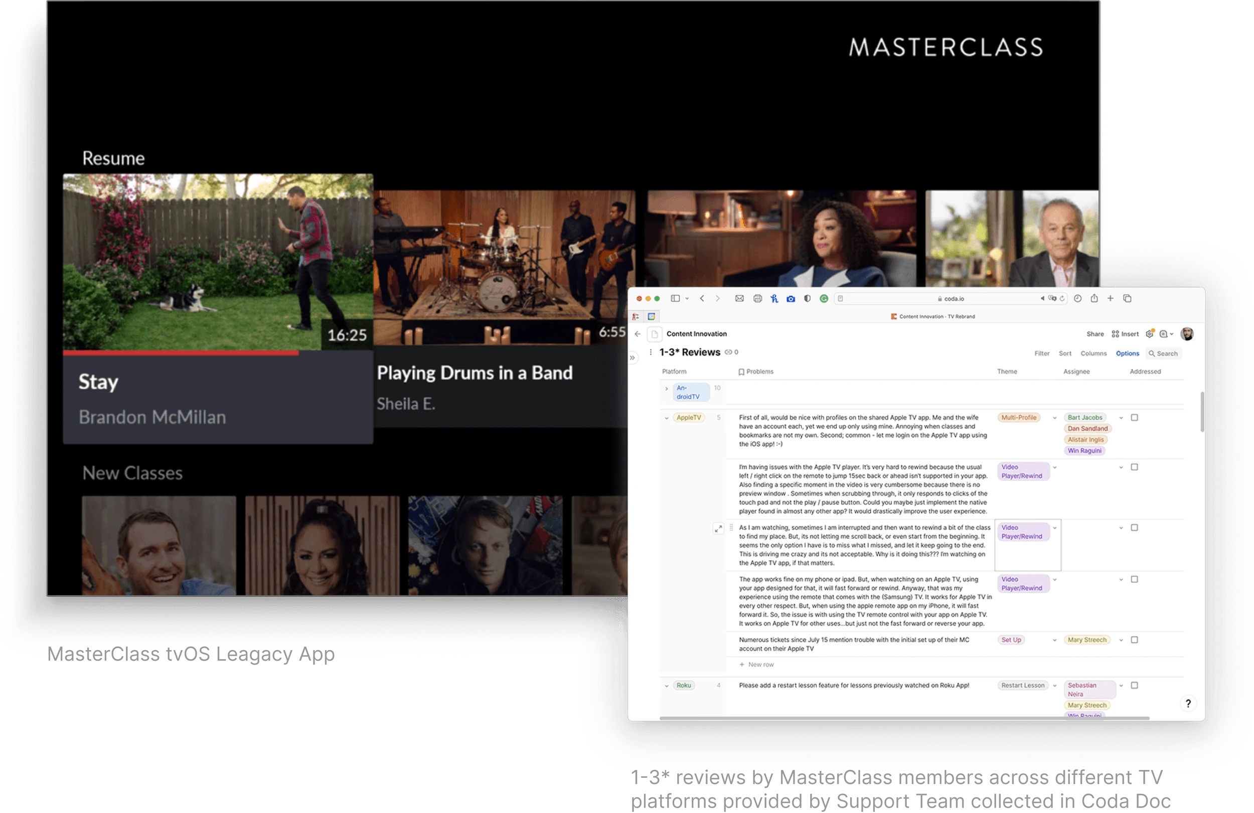 Legacy MasterClass TV app alongside collected member reviews
