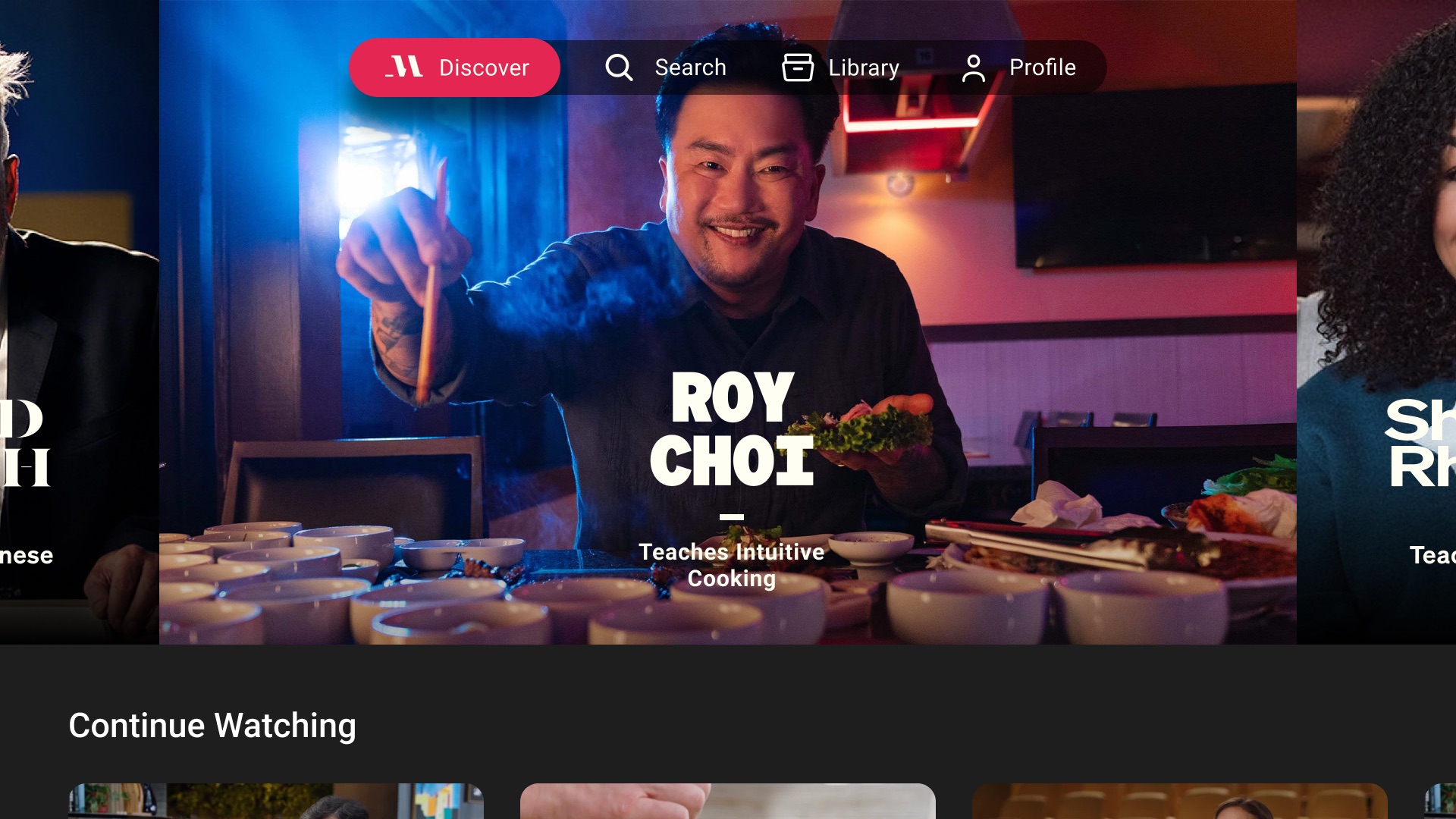 Redesigned MasterClass TV app with an immersive Roy Choi hero