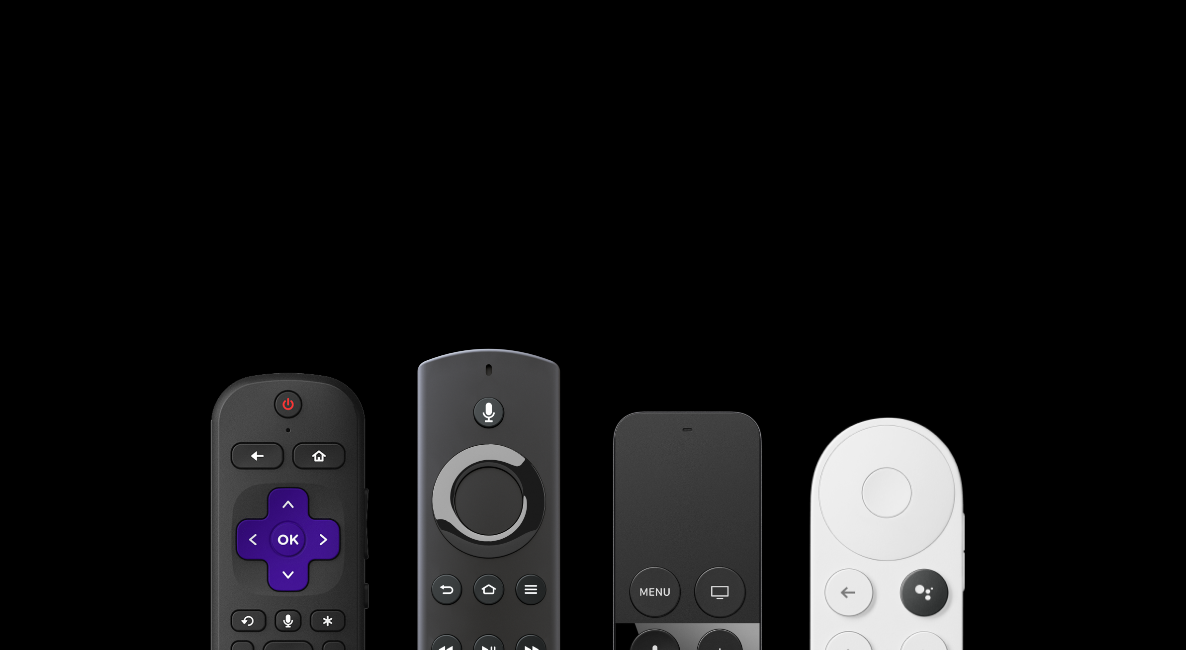 Roku, Fire TV, Apple TV, and smart TV remote controls