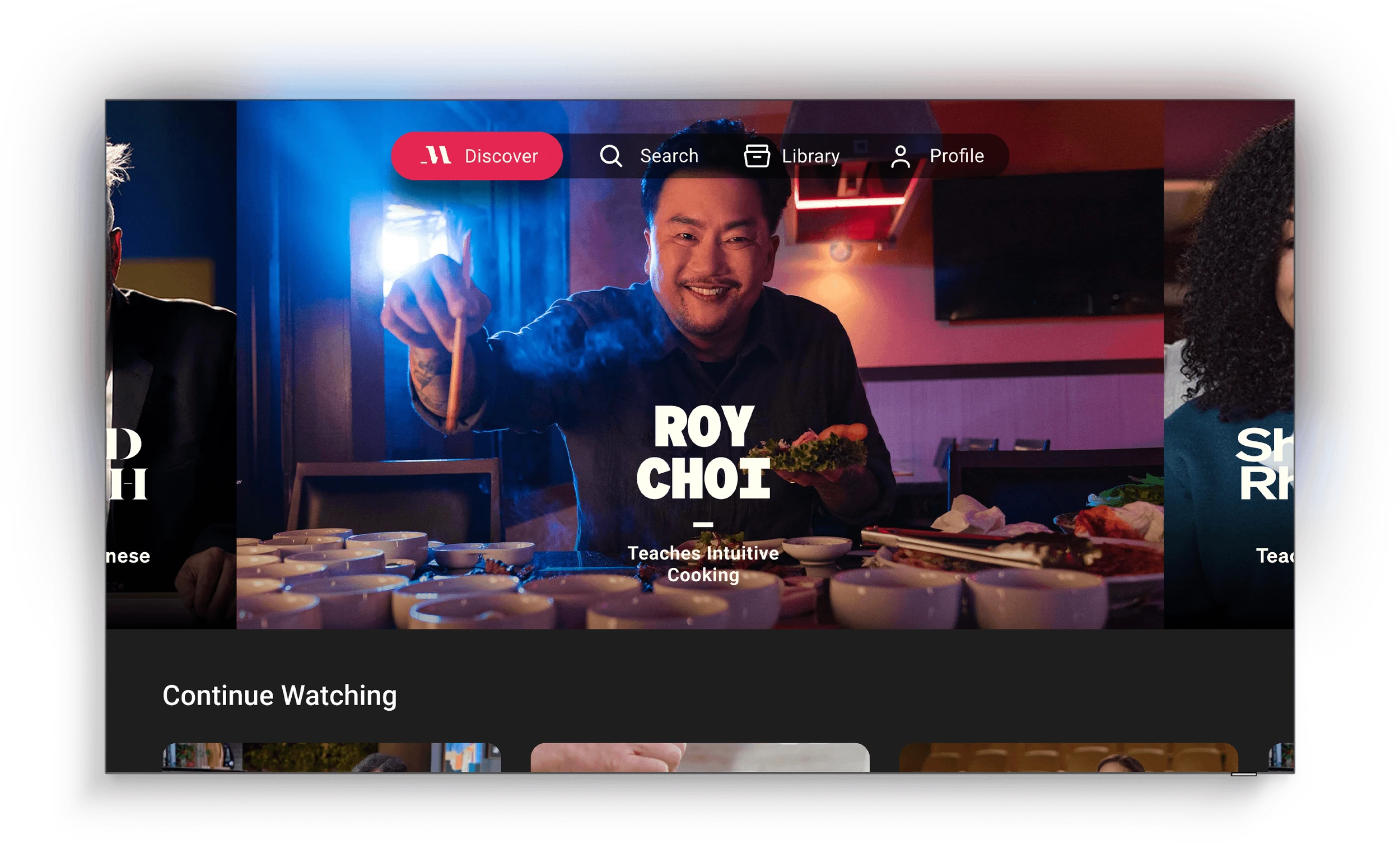 MasterClass TV app immersive hero featuring Roy Choi